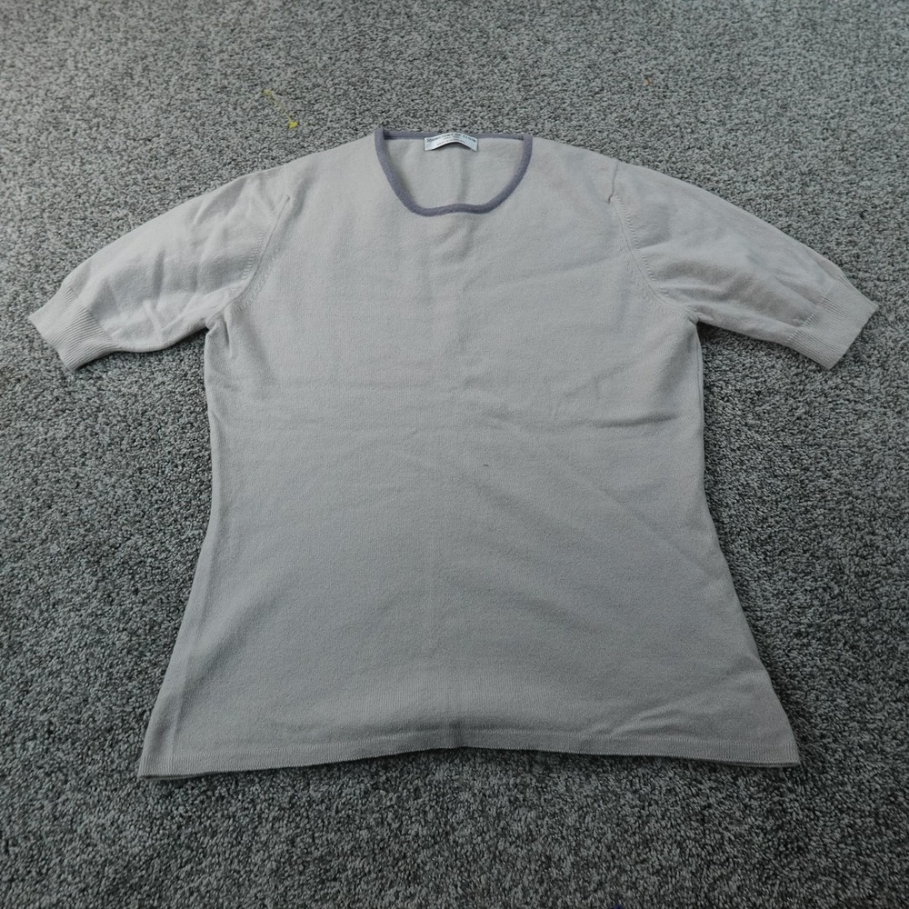 Johnstons Of Elgin Sweater Womens L Beige Gray Cashmere Short Sleeve Knit Top
